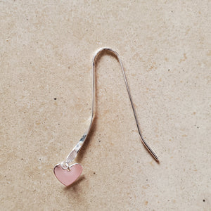 Dangling Silver Heart on Long Wire Earring