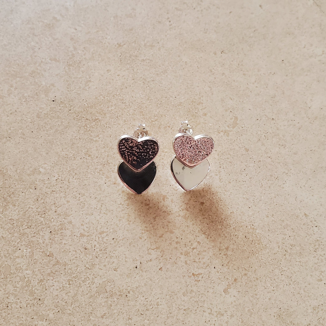 Silver Heart on Heart Earrings