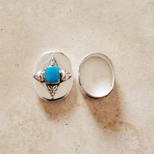 Oval Silver with Turquoise Pill Box