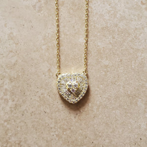 Silver, Yellow, or Rose Heart Necklace with CZs