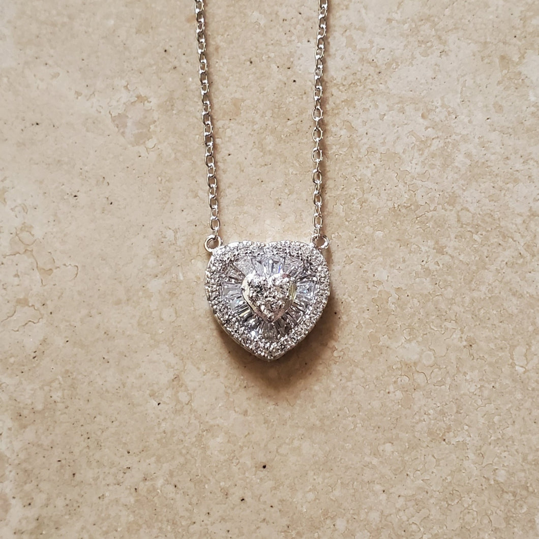 Silver, Yellow, or Rose Heart Necklace with CZs