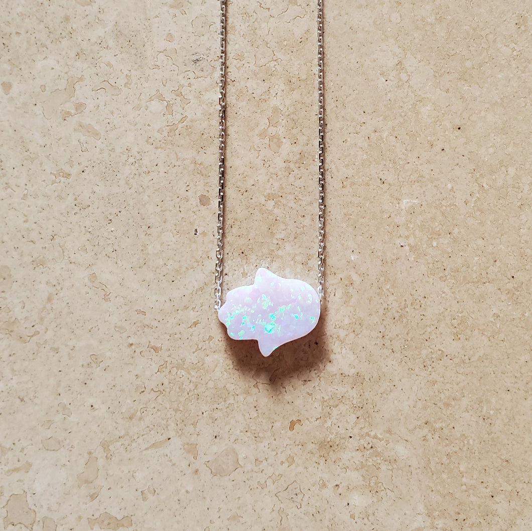 Pink Opal Hamsa Necklace