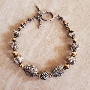 Sterling Silver and Gold Filled Beaded Bracelet with Flat Beads