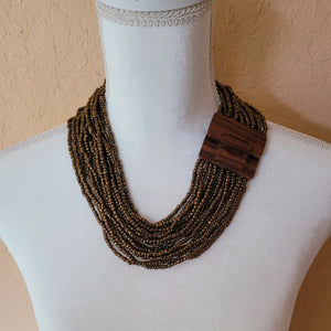 Beaded Necklace with Wooden Buckle Clasp