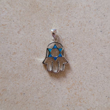 Load image into Gallery viewer, Silver Hamsa with Opal Star of David
