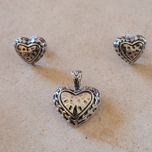 Silver Heart Pendant and Earrings