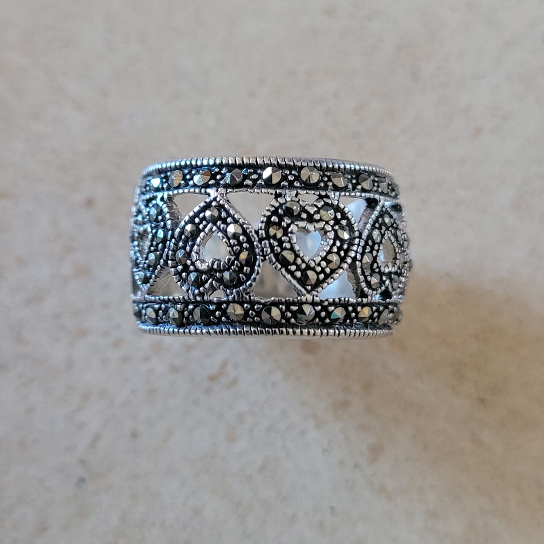 Silver and Marcasite Heart Ring