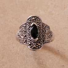 Load image into Gallery viewer, Silver Ring with Onyx and Marcasite
