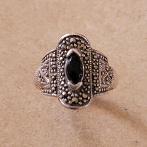 Silver Ring with Onyx and Marcasite