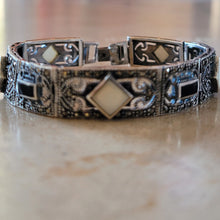 Load image into Gallery viewer, Silver Bracelet with Onyx and Mother of Pearl
