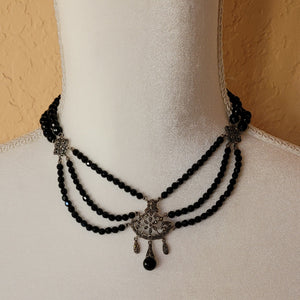 Onyx and Silver Necklace with Marcasite