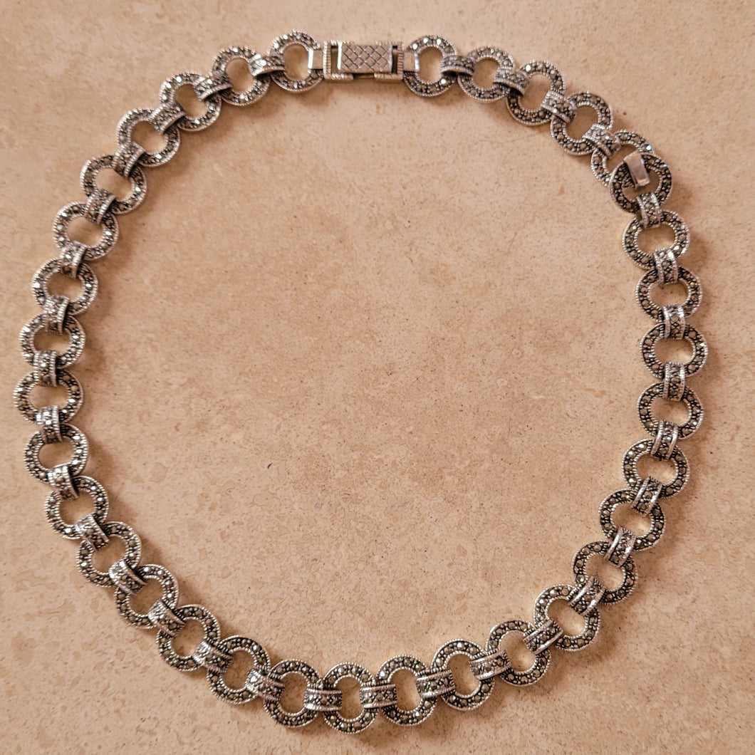 Silver and Marcastite Round Link Necklace