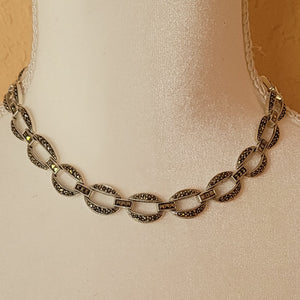 Silver and Marcasite Oval Necklace