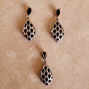 Silver with Onyx and Czs Pendant/Earrings
