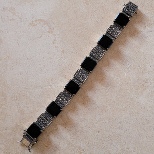 Silver, Marcasite, and Black Onyx Bracelet