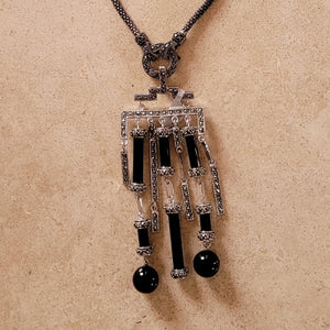 Silver with Marcasite and Black Onyx Pendant